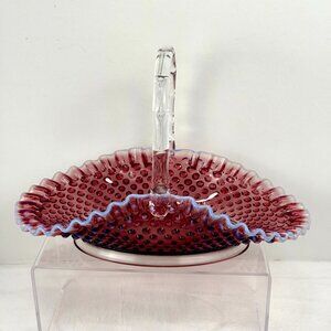 Fenton Plum Opalescent Hobnail Large 12.5" Oval Basket